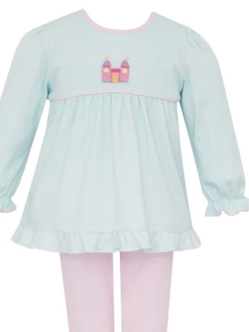 Petit Bebe Aqua Stripe Princess Castle Tunic Top Size 3
